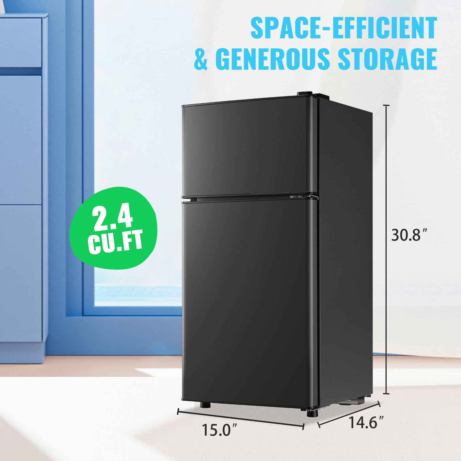 DEMULLER 2.4 Cu.ft Mini Refrigerator with Freezer Small Fridge Top Freezer Personal Fridge New Gray