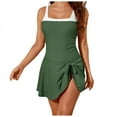 thumbnail image 3 of zaveiop Women One Piece Swimsuit Tummy Control Swim Dress Color Block Modest Bathing Suit Retro Swim Suit Skirt (Green, XXL), 3 of 9