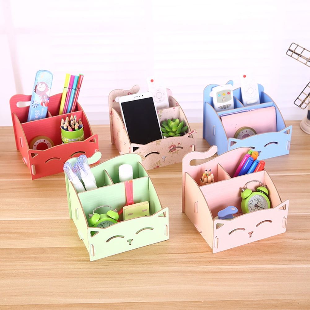 Cheers Cute Cat Hollow Shape Wooden Storage Box Diy Office