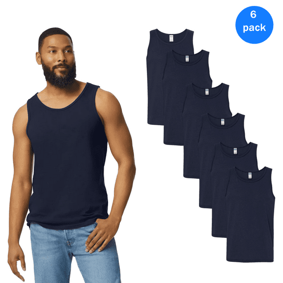 Gildan Heavy Cotton Muscle Tank Top for Men’s, Workout Casual Gym Sleeveless Shirt, Navy, 6 Pack, S