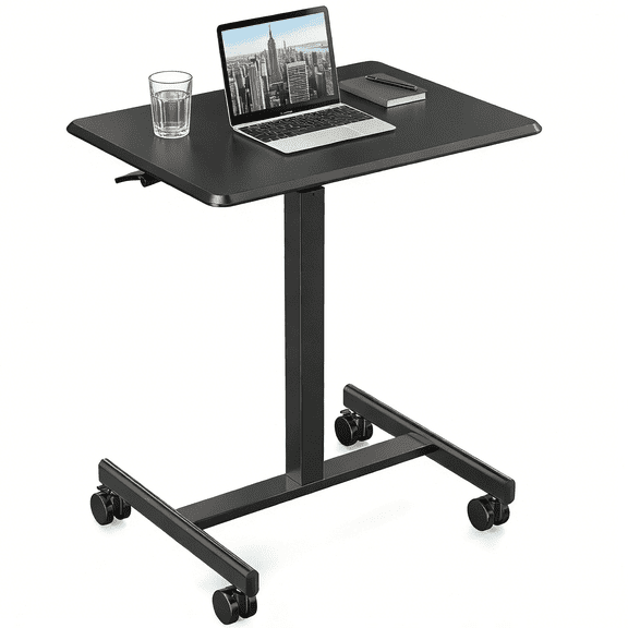 Aidoly Mobile Standing Desk with Locking Wheels - Height Adjustable Rolling Desk, Workstation for Home Office, Living Room & Classroom，Black