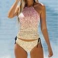 thumbnail image 2 of ibiyuan Women's Plus Size Tankini Swimsuits Two Piece Short Sleeve Swim Tops Bathing Suits with Shorts Color Block Two Piece Swimsuit for Women,Pink, 2 of 4