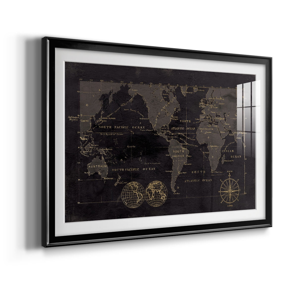 Black Gold Map Premium Framed Print - Ready to Hang