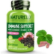 NATURELO Immune Support  Vitamin C, Elderberry, Zinc, Echinacea  Natural Immunity Boost w/ Antioxidant, Herbal & Mineral Defense - 60 Vegan Capsules
