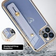thumbnail image 2 of Designed for iPhone 12 Pro Max Case with Wrist Strap Loop Luxury Love Heart Plating Gold Bumper Phone Cover Wristband Kickstand Full Body Protective Slim Case for Women-Purple, 2 of 12