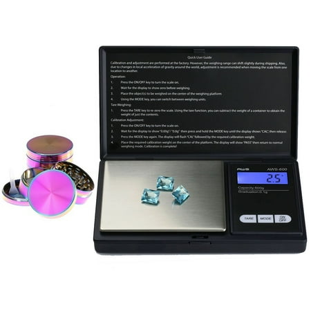 Digital Grain Scale - DIGITAL SCALE + HERB GRINDER - 1000G X 0.1G POCKET SCALE PORTABLE SIZED HERB GRAIN SPICE GRAM SCALE WITH 4 PIECE METAL GRINDER BUNDLE