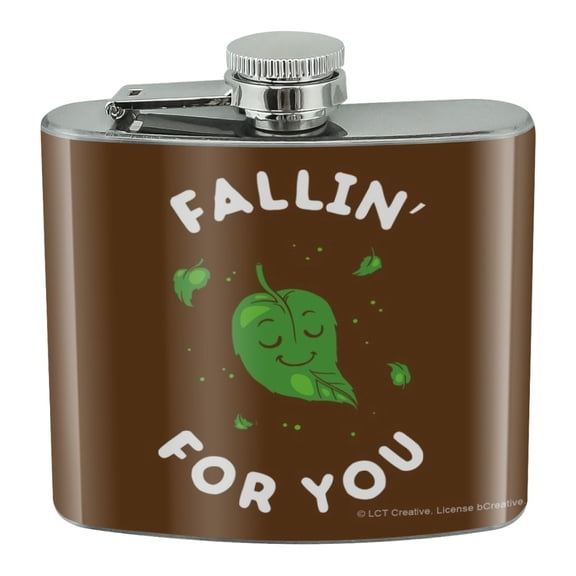 Fallin' For You Falling Leaves Leaf Love Funny Humor Stainless Steel 5oz Hip Drink Kidney Flask