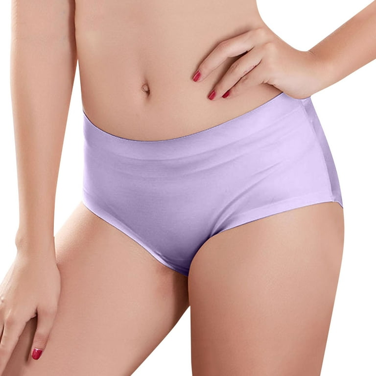 ZMHEGW Underwear Women Seamless Ladies Plus Size Solid Color Glossy Seamless  Stretch Soft Mid Waist Briefs Period Panties 