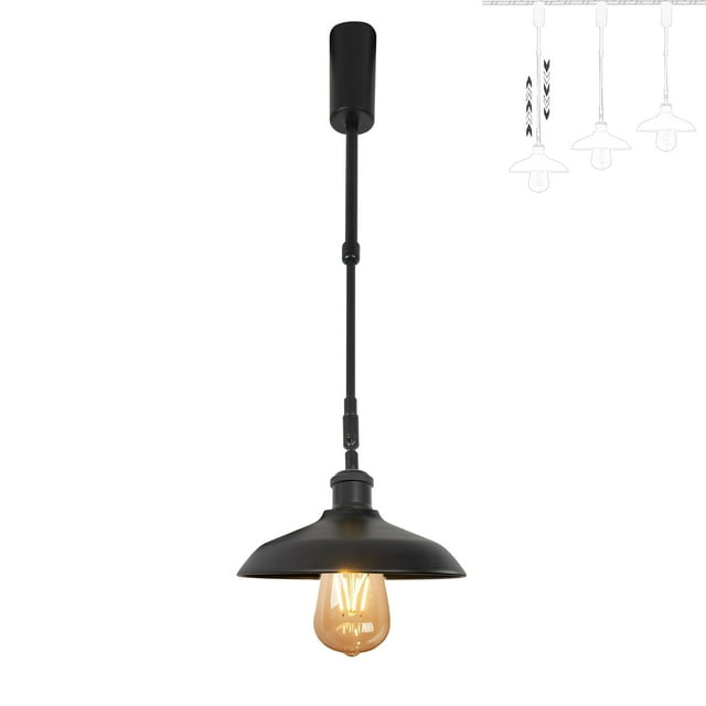 FSLiving Adjustable Height Track Pendnat Light H-Type Industrial Retractable Track Spotlight with Telescoping Rod Gimbaled Lamp-Post Halo Track Instant On Cover Lamp, Matte Black - 1 Light