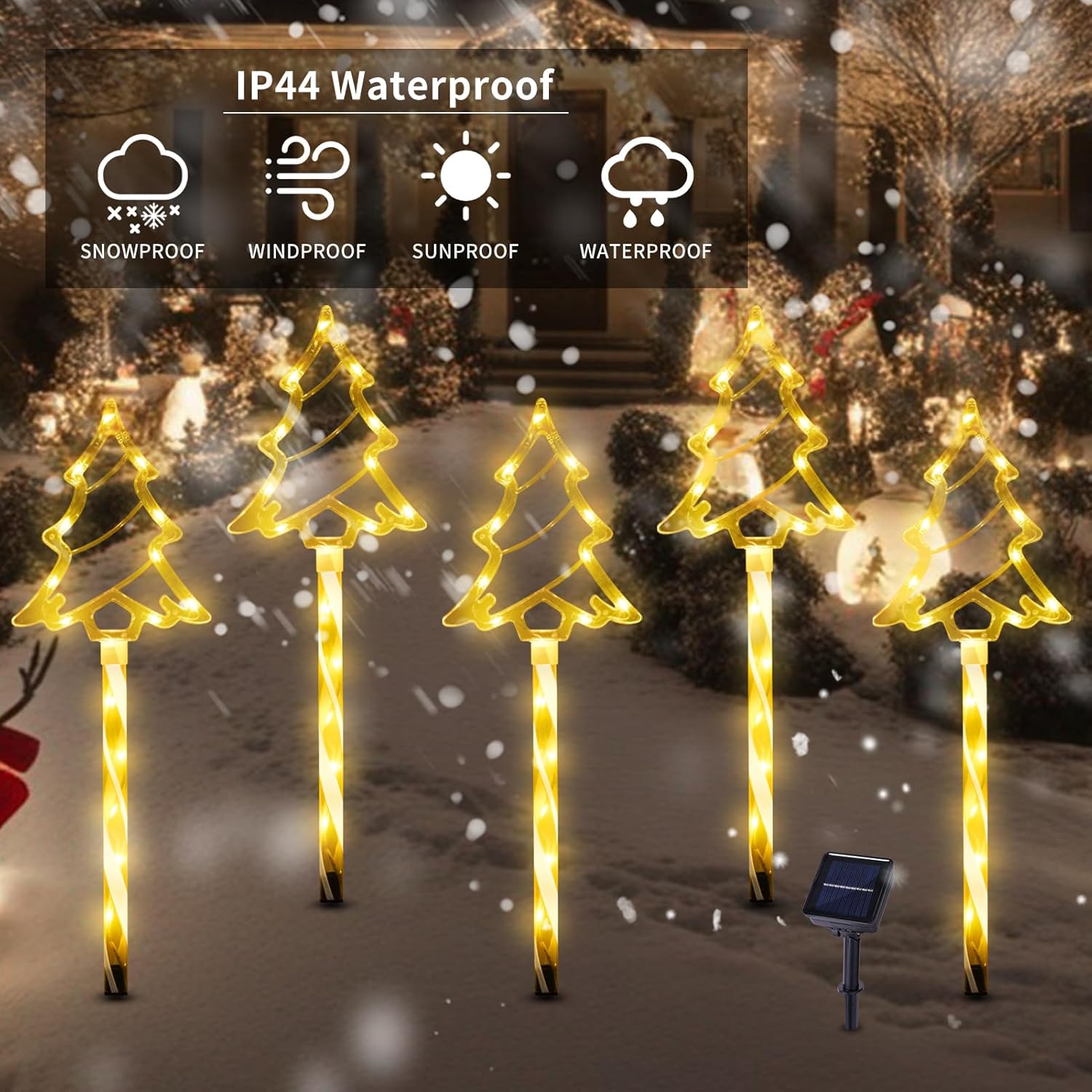 Christmas Solar Pathway Lights Outdoor Decorations, 8 Modes Xmas Tree Candy Lights Waterproof Led Garden Stake Light for Walkway Yard Lawn Porch Holiday Decor 5-Pack