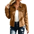 thumbnail image 2 of Byworldtasic Faux Suede Cropped Jacket for Women Distressed Jean Jackets Button Up Vintage Jacket Pockets, 2 of 9
