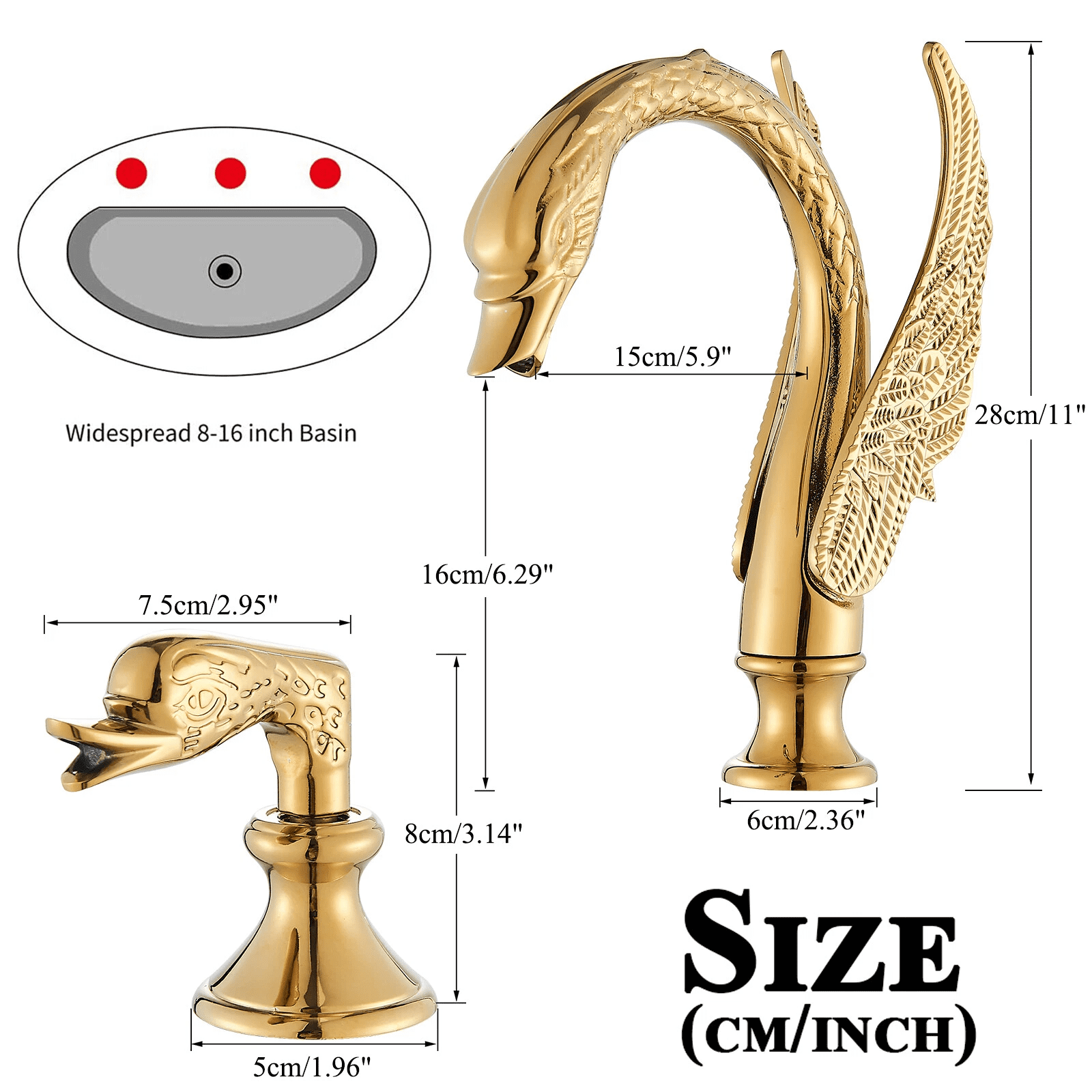 Zovajonia Double Crystal Knobs Basin Faucet Widespread 3 Holes Sink Mixer Tap Gold Finish