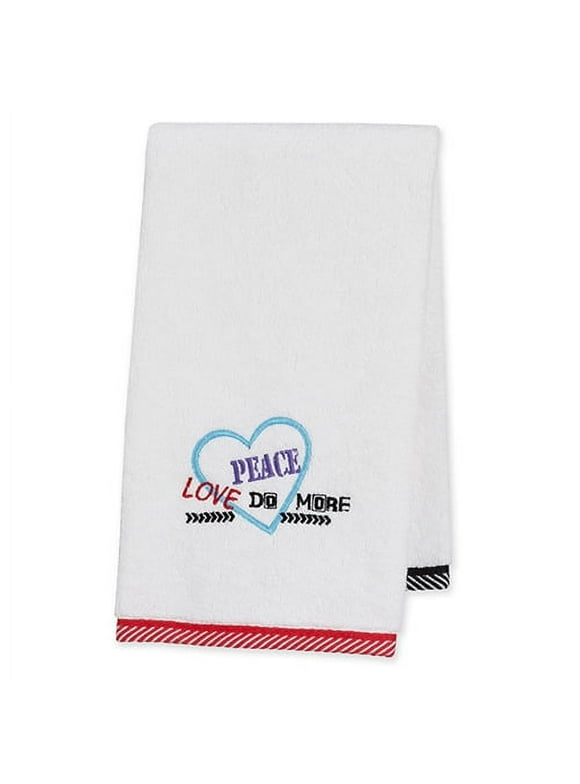Peace Sign Love Heart Embroidered Bathroom Hand Towel