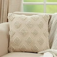 thumbnail image 2 of Fennco Styles Pom Pom Diamond Decorative Throw Pillow 18" W x 18" L - Ivory Square Cushion for Home, Couch, Bedroom, Living Room and Office Décor, 2 of 5