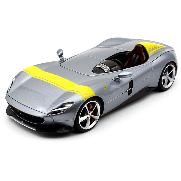 Ferrari Monza SP1 Silver Metallic with Yellow Stripes 1/18