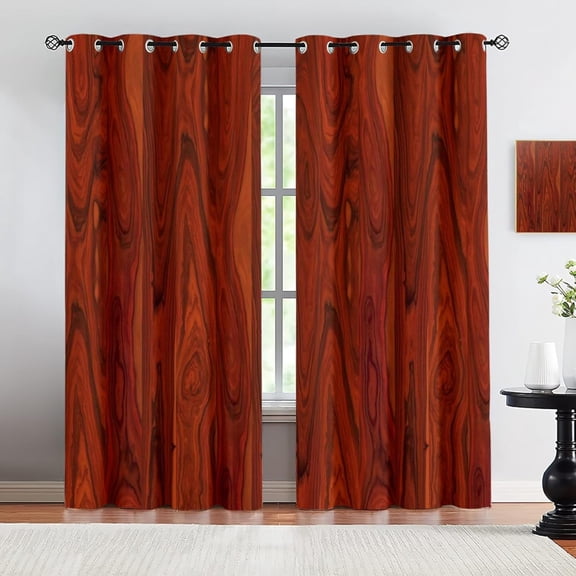Living Room Blackout Curtains, Abstract Red Brown Wood Texture Print Curtains, Grommet Privacy Bedroom Curtains For Dining Room Office Kids Room Apartment Home Decor 42"W x 90"L (Pack of 2)