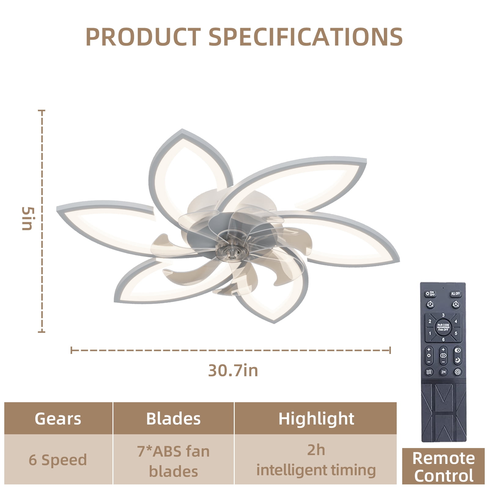 Eowynic 31-Inch Modern Flush Mount Ceiling Fans with Lights, APP/Remote Control, DC Motor, 6 Speeds, White