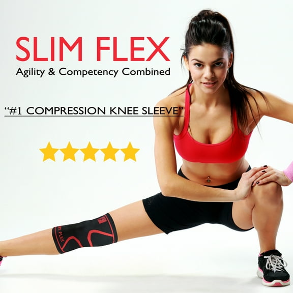 Slim Flex Knee Compression Sleeve - Best Knee Brace for Knee Pain for Men & Women – Knee Support for Running, Basketball, Weightlifting, Gym, Workout, Sports (Medium)