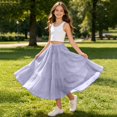 thumbnail image 4 of Coerni Girls Flowy Skirt Elastic Waist A Line Chiffon Skirts Flared Tiered Ruffle Maxi Skirt Summer Beach Vacation Clothes, 4 of 6