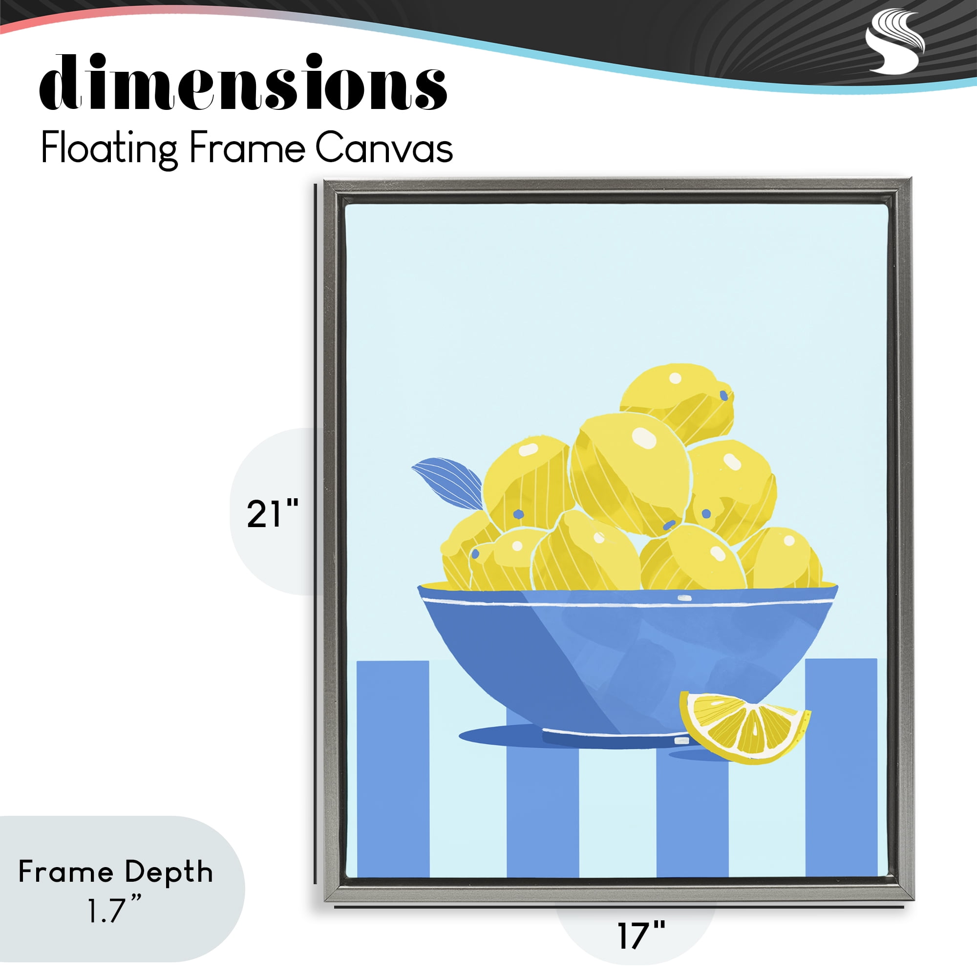 Stupell Industries Yellow Lemon Bowl Striped Gray Framed Floater Canvas Wall Art, design by Lucca Sheppard