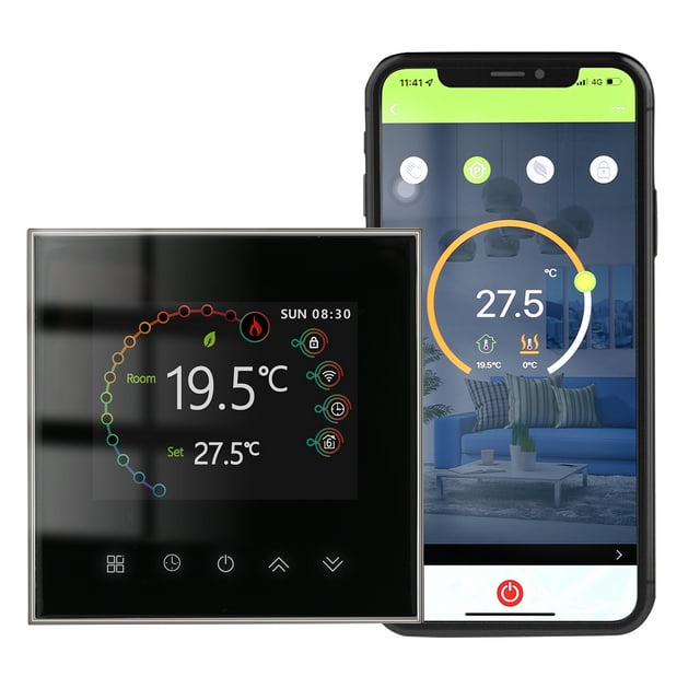 Amdohai Contrôleur de Température Thermostat Intelligent Wi-Fi Programmable Hebdomadaire Contrôle Tactile/ Application Mobile/ Commande Vocale Compatible avec Alexa/ Google Home, pour Chauffage de l'Eau 5A