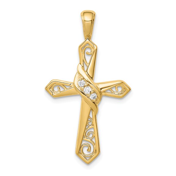 Real 14kt Yellow Gold 1/20ct. Diamond Cross Pendant; for Adults and Teens; for Women and Men