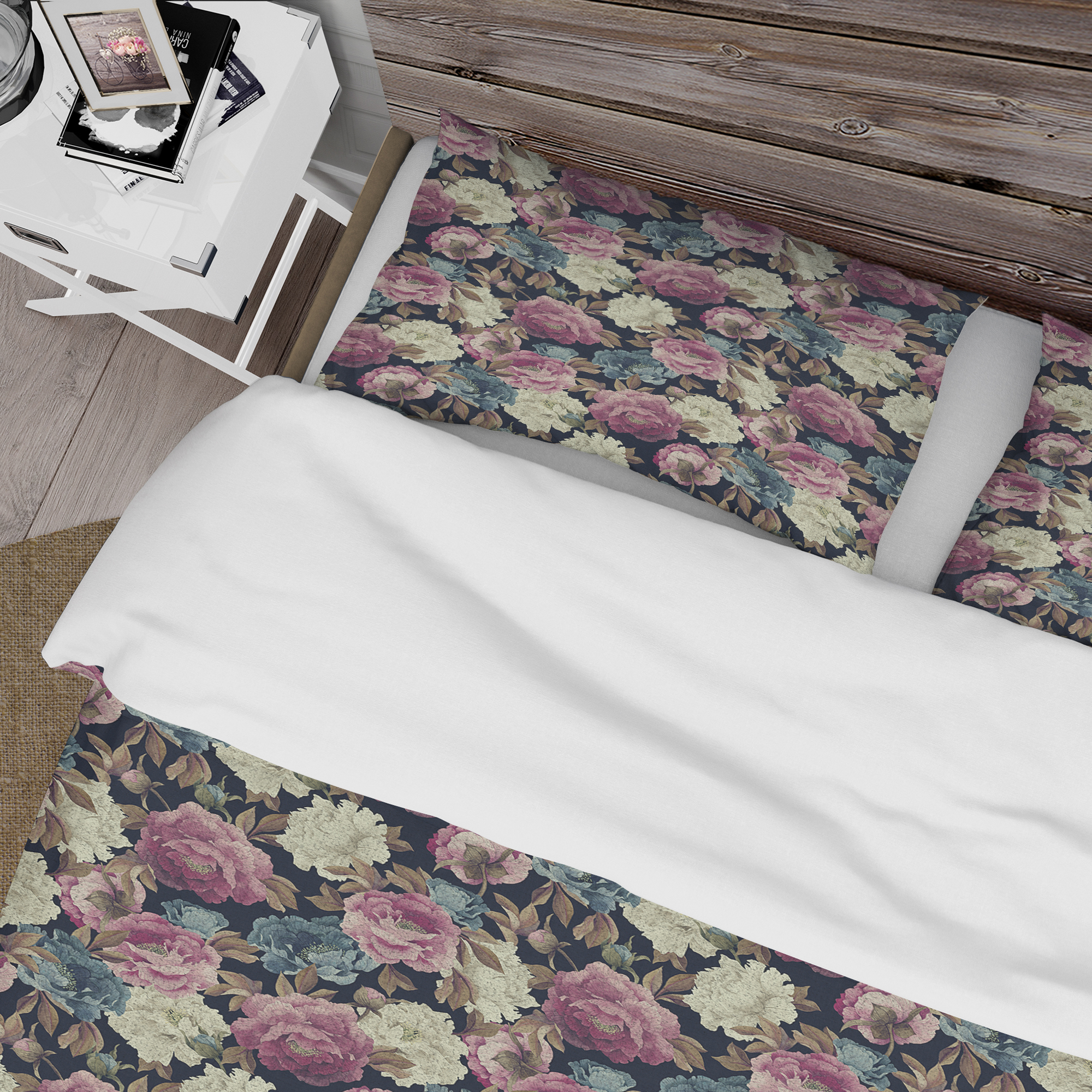 Designart 'Pink , White and Blue Peonies' Floral Duvet Cover Set