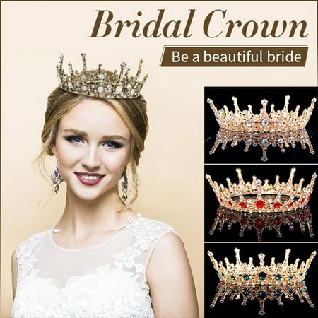 Vintage Wedding Bridal Queen Full Crown Tiara Rhinestone Hair Accessories Jewelry