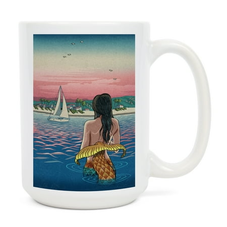 

15 fl oz Ceramic Mug Mermaid and Beach Dishwasher & Microwave Safe
