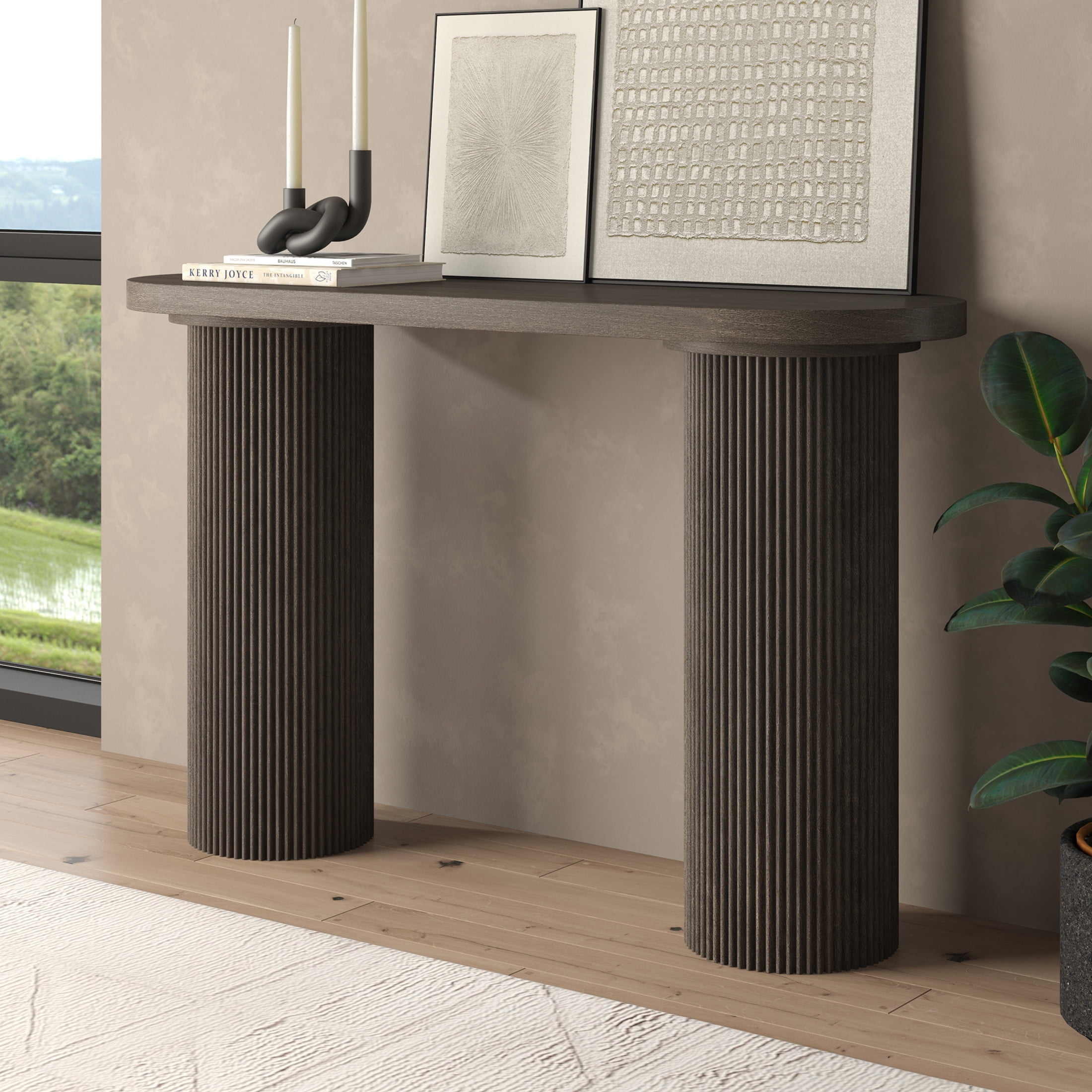 Evelyn&Zoe Modern/Contemporary 55" Wide Brown Oak Console Table