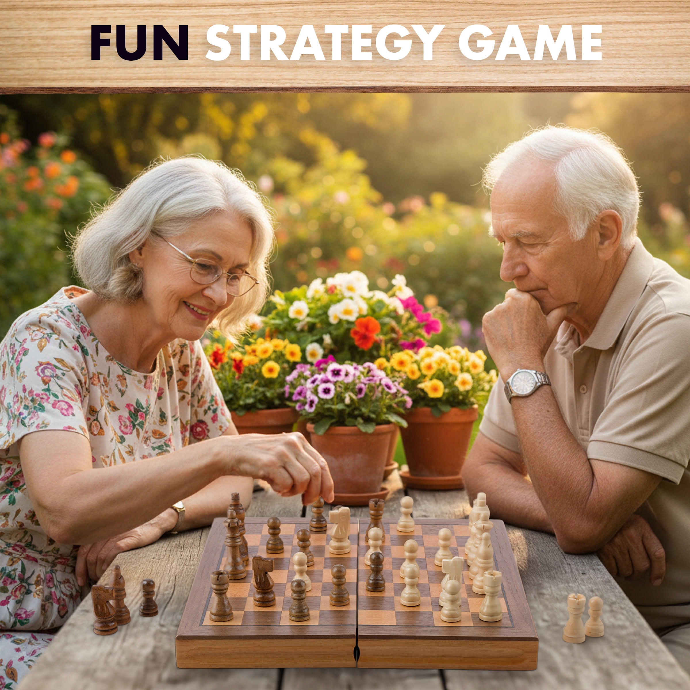 Trademark Games Book-Style Folding Chess Board Interior Storage - Wooden Chess Set for Kids and Adults