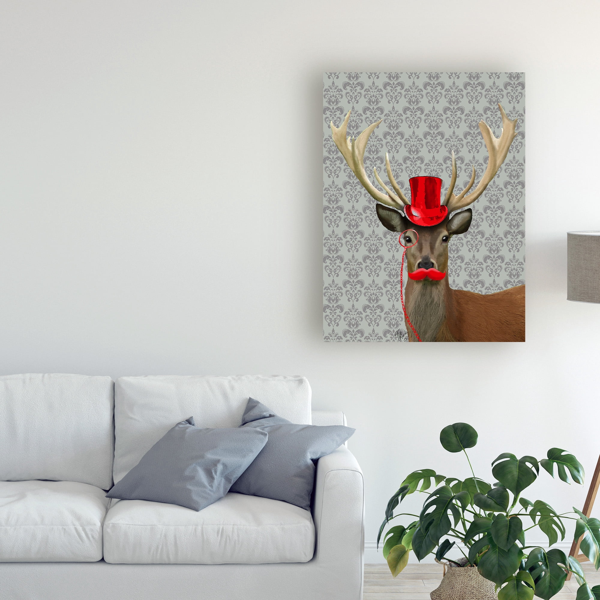 Trademark Fine Art 'Deer With Red Hat And Moustache' Canvas Art by Fab Funky