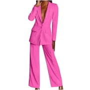 AIEOTT Women's Blazer Jacket Pants Suit Set Long Sleeve Solid Suit Pants Casual Elegant Business Suit Sets Two-piece Suit Lapel Collar Jacket Work Suit