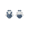 thumbnail image 2 of Loicainy Infant Baby Girl Fall Bodysuit 3 6 9 12 18 Months Crew Neck Long Sleeve Fake Two Romper and Bow Headband 2Pcs Clothes, 2 of 9