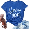 thumbnail image 4 of Lkhaha Womens Graphic T Shirts Boy Heart Mom Letter Print Summer Short Sleeve Casual Plus Size Outfits Blue S, 4 of 5