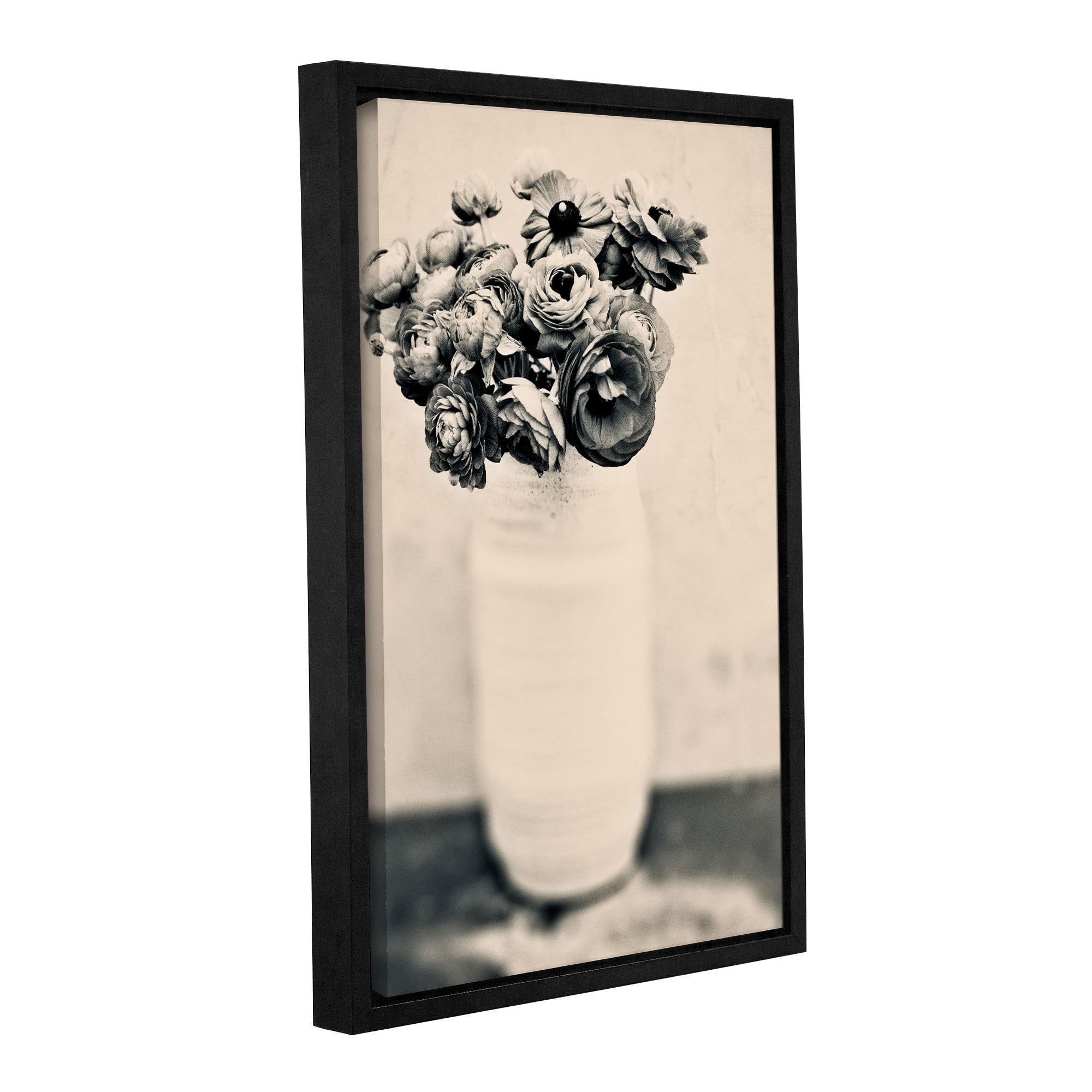 ArtWall Elena Ray "Black and White Ranunculus" Gallery-Wrapped Floater-Framed Canvas