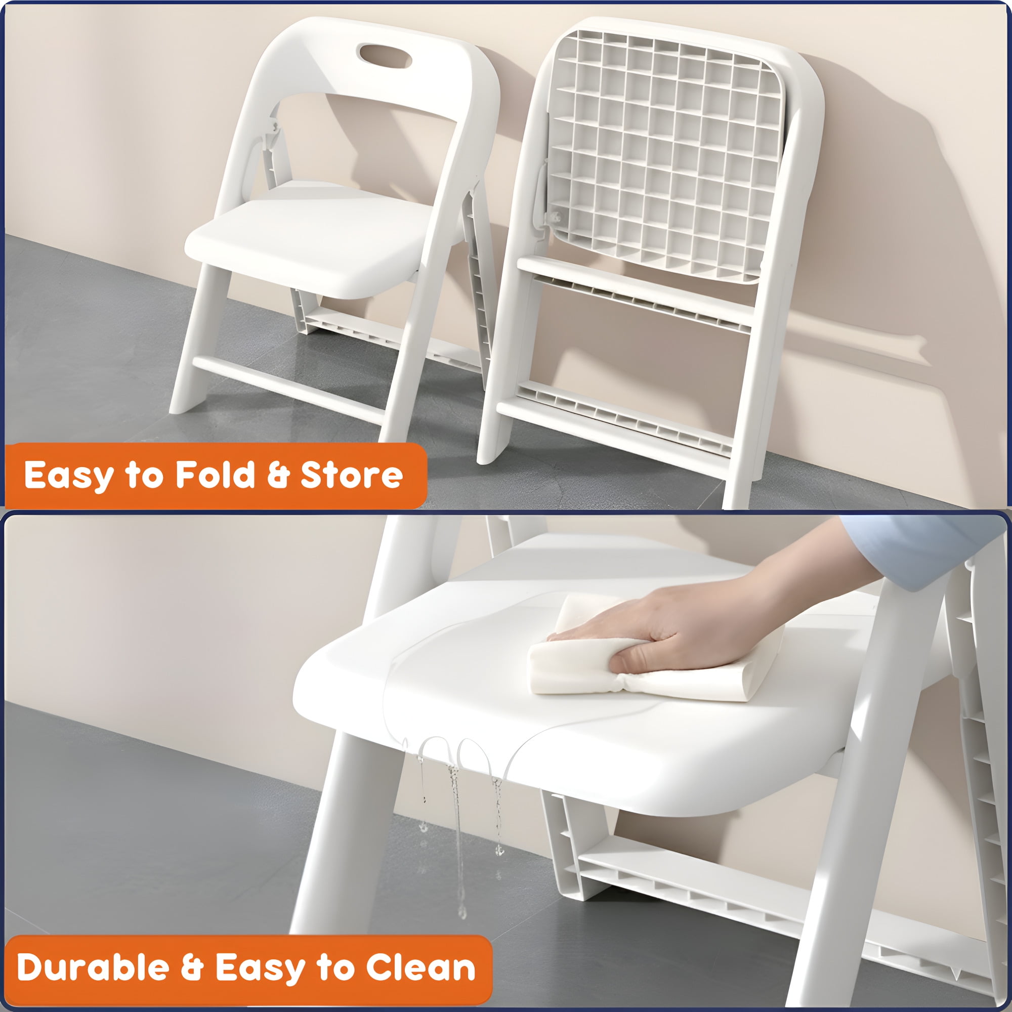 Giggle & Play Folding Chairs, Portable and Lightweight Kids Chair with Backrest, White, 2 Pack