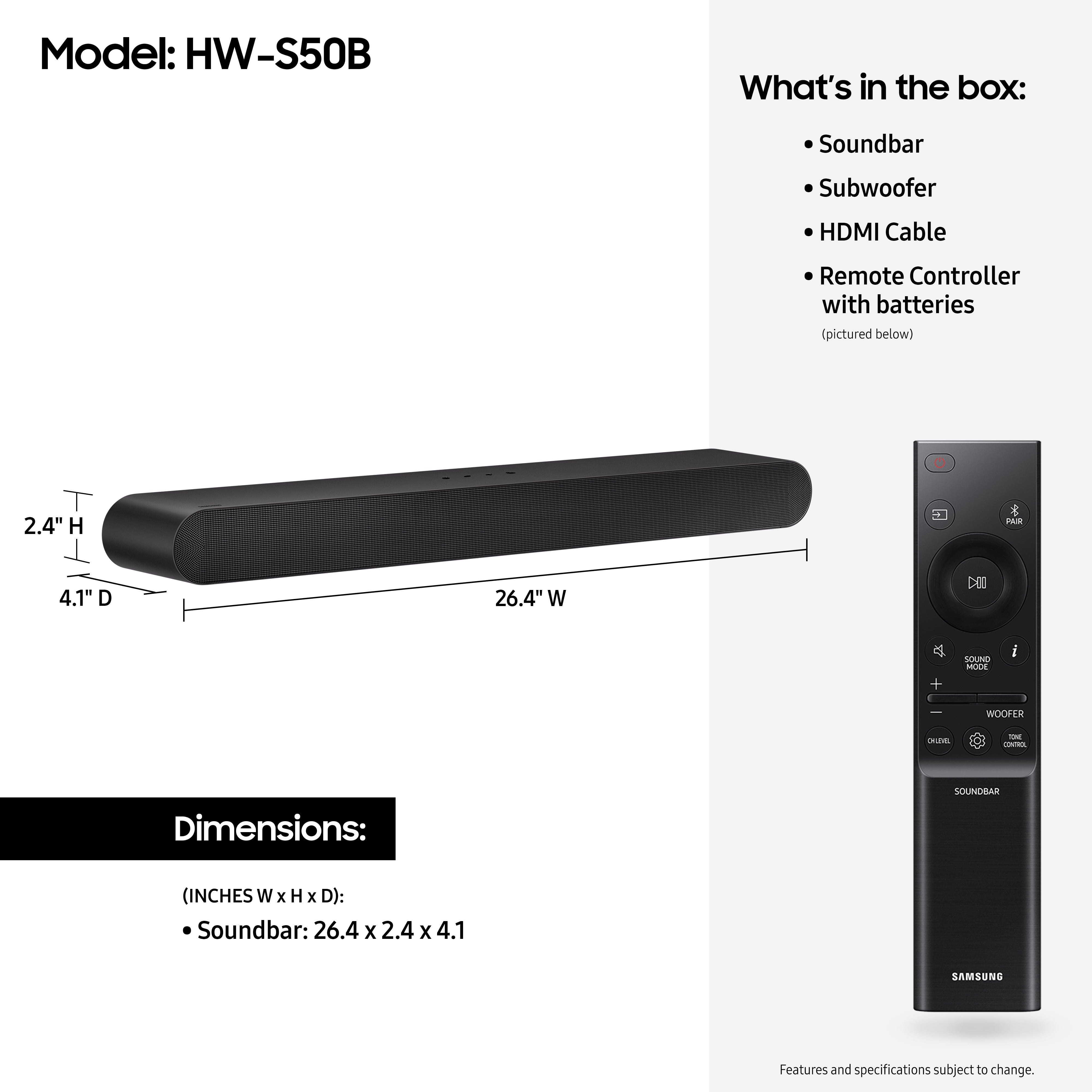 SAMSUNG HW-S50B/ZA 3.0ch All-in-One Soundbar w/ Dolby 5.1 / DTS Virutal:X