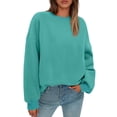 thumbnail image 2 of Women's Simple Solid Color Crewneck Pullover Sweatshirt Loose Long Sleeve Tops Casual Comfortable Fall Winter Clothes, 2 of 6