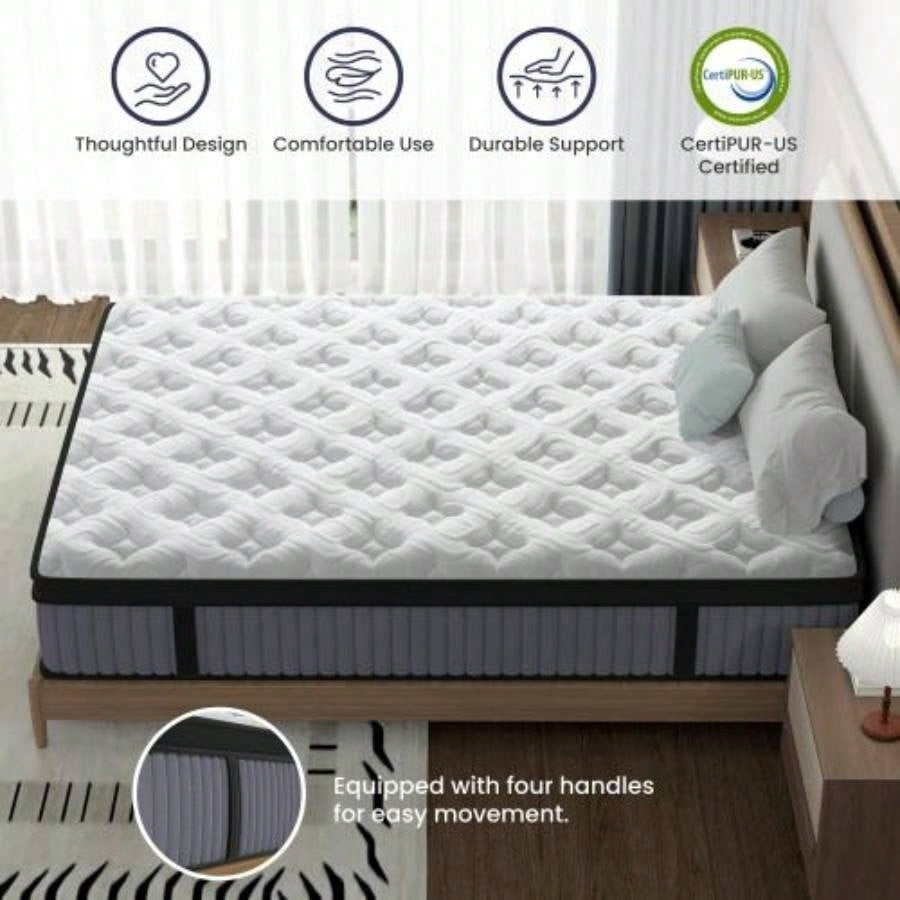 14 Inch King Size Hybrid Mattress, Foam Pocket Spring, Cooling Pressure Relief, Back Hip Support for Luxury Bedroom