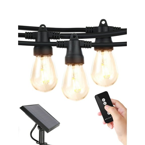 Brightech Ambience Pro Solar Powered LED Outdoor String Lights 27 ft, Waterproof Shatterproof 1W Edison Bulbs with Remote Control for Patio, Porch, Backyard, 3000K Neutral White