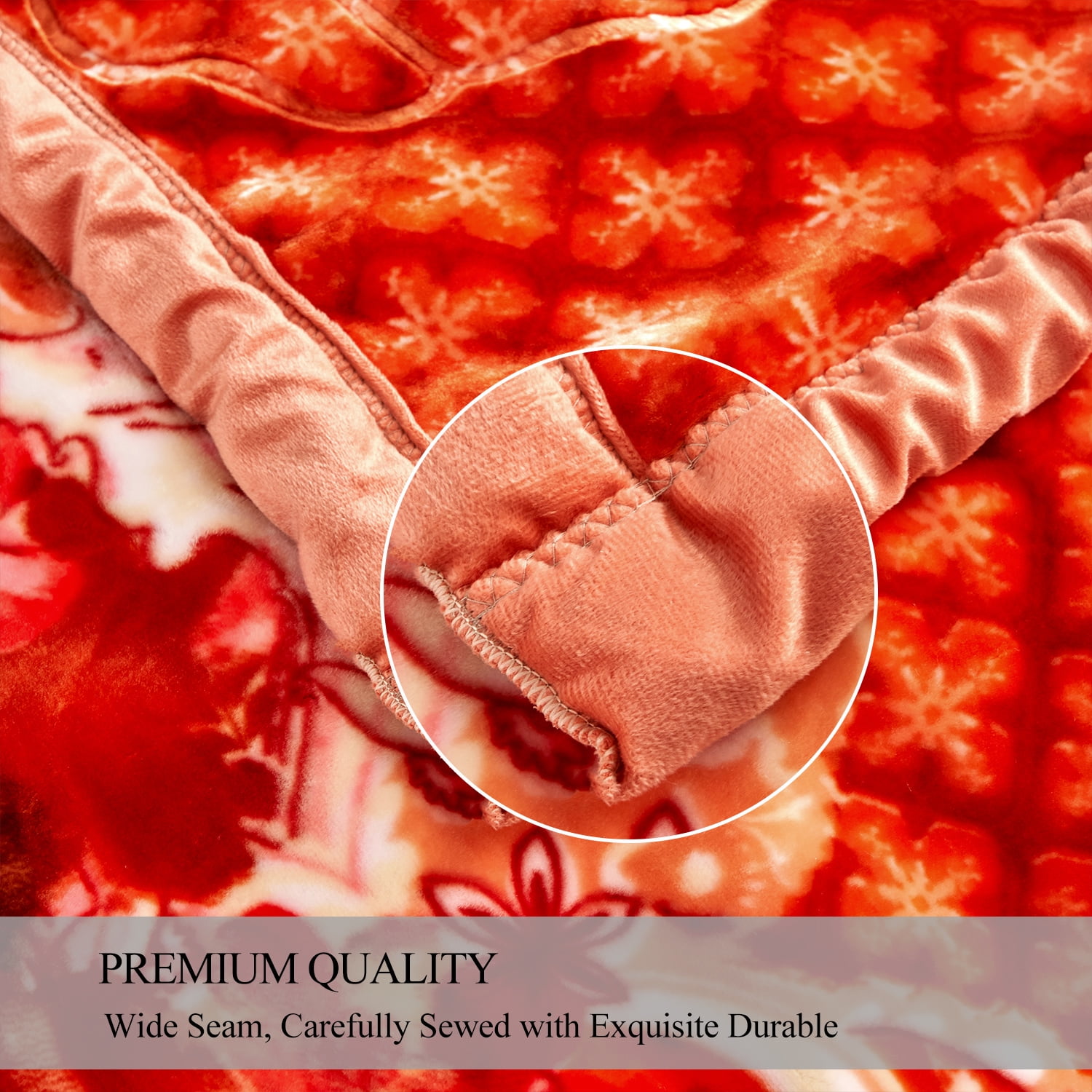 NC Fleece Bed Blanket Queen Orange Floral,2 Ply Thick Warm Plush Blanket,79" x 89",5.3lb