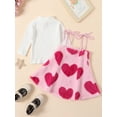thumbnail image 6 of Elippeo Toddler Kid Girl Clothing Fall 2Pcs Outfit 6M 12M 18M 24M 3Y 4Y 5Y Ribbed Long Sleeve High Neck Pullover Tops Heart Print A-Line Slip Fuzzy Dress, 6 of 10
