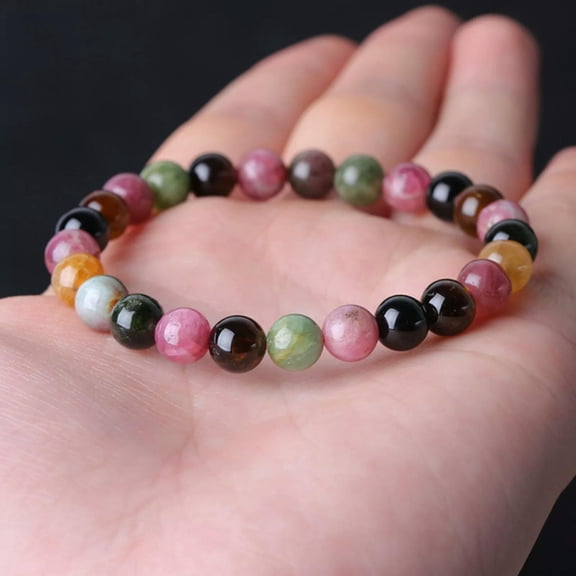 HOOUN Natural Tourmaline Stone Beaded Bracelet Gemstone Stretch Bracelet Handmade