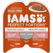 IAMS PERFECT PORTIONS Healthy Adult Grain Free Wet Cat Food Pat, Salmon Recipe, 2.6 oz. Easy Peel Twin-Pack Tray