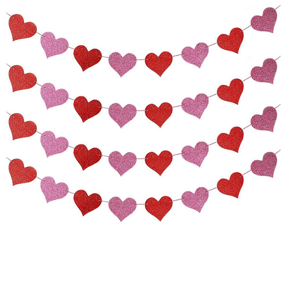 Mnycxen Happy Valentine’S Day Banner With Glittery Heart Garland Banner