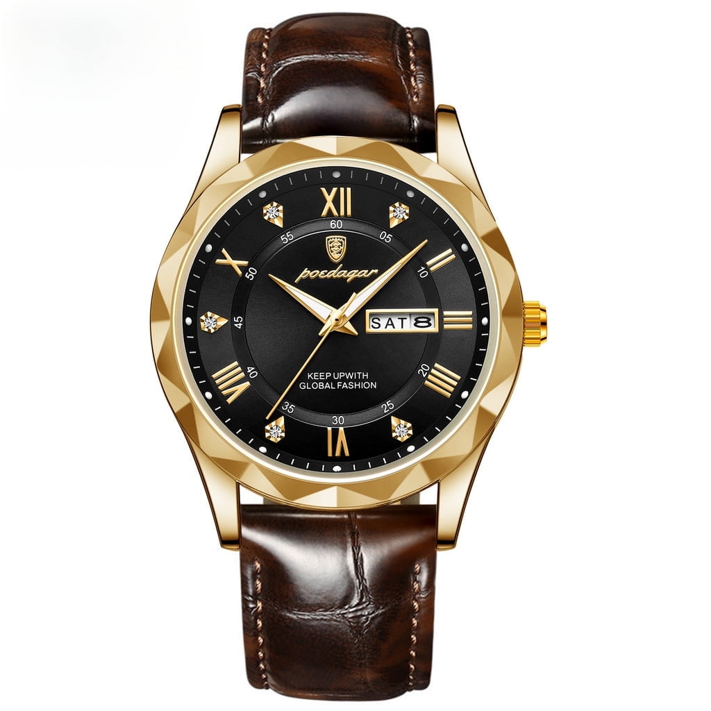 EXPLOJOY Men's Luxury Leather Watch – Waterproof, Quartz Movement, Luminous Calendar