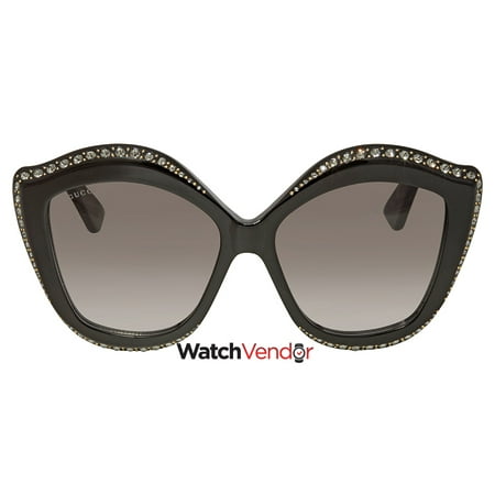 Gucci Swarovski Crystals Trim Grey Cat Eye Ladies Sunglasses GG0118S ...