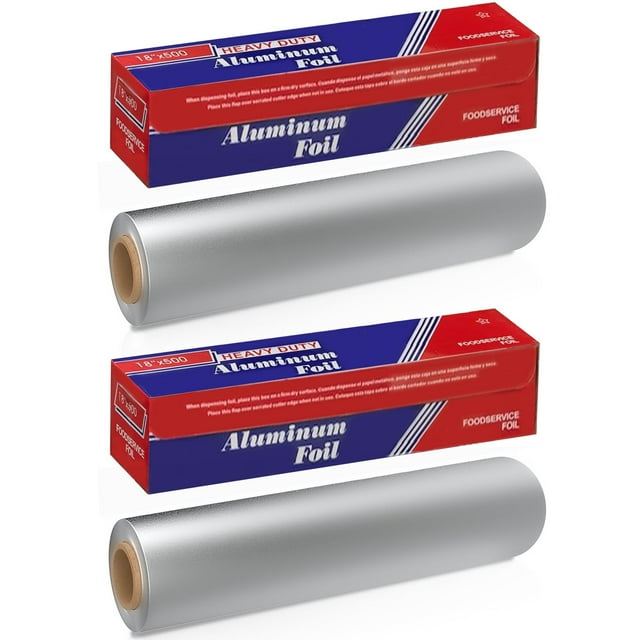 Ox Plastics Pellicule de Papier Aluminium / Robuste, Qualité Commerciale pour l'Industrie de la Restauration / Feuille Argentée pour la Cuisson, le Rôtissage, la Pâtisserie, le BBQ et les Fêtes / 18 Pouces x 500 Pieds (Lot de 2)