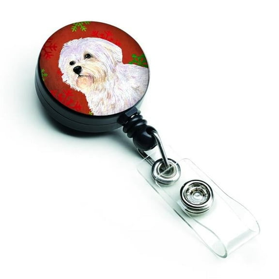 Carolines Treasures SS4688BR Maltese Red & Green Snowflakes Holiday Christmas Retractable Badge Reel